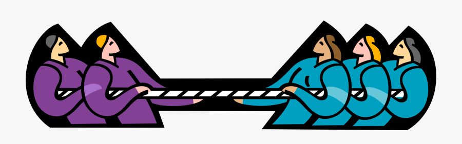 Vector Illustration Of Competitors In Unequal Unbalanced - Unbalanced Tug Of War, Transparent Clipart
