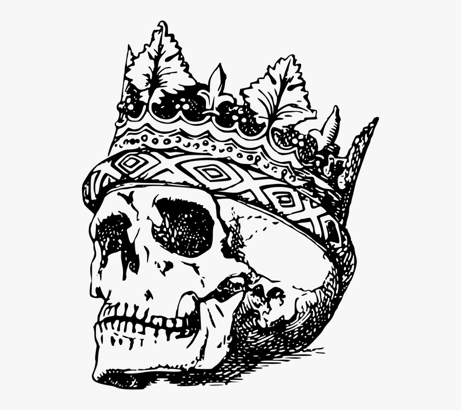 Bone, Crown, Dead, King, Monsters And Heroes, Skeleton - Skull Black And White Png, Transparent Clipart