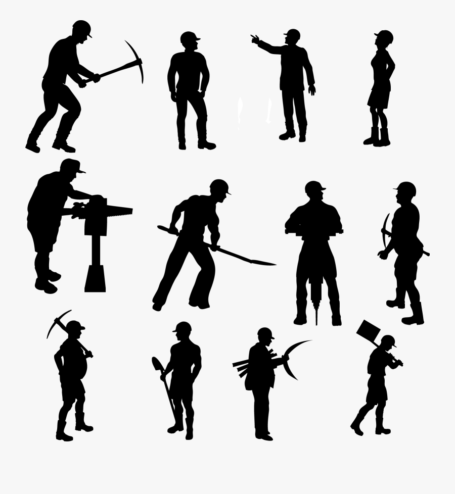 Workers Silhouettes Set 01 Png - Silhouette Construction Workers Png, Transparent Clipart