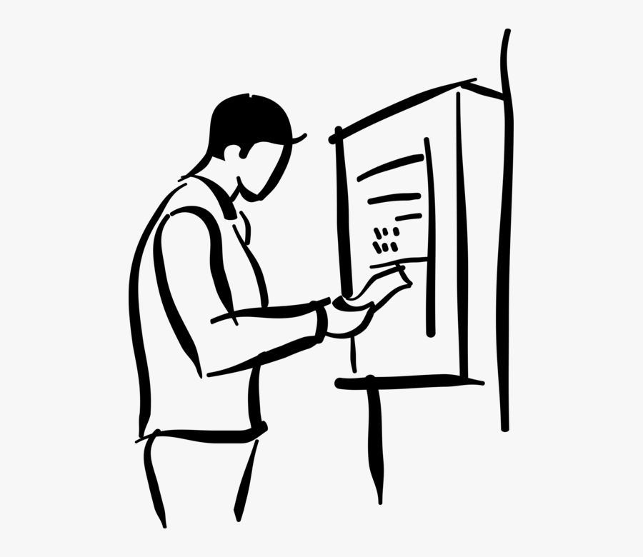 Vector Illustration Of Worker With Time Clock, Clock, Transparent Clipart