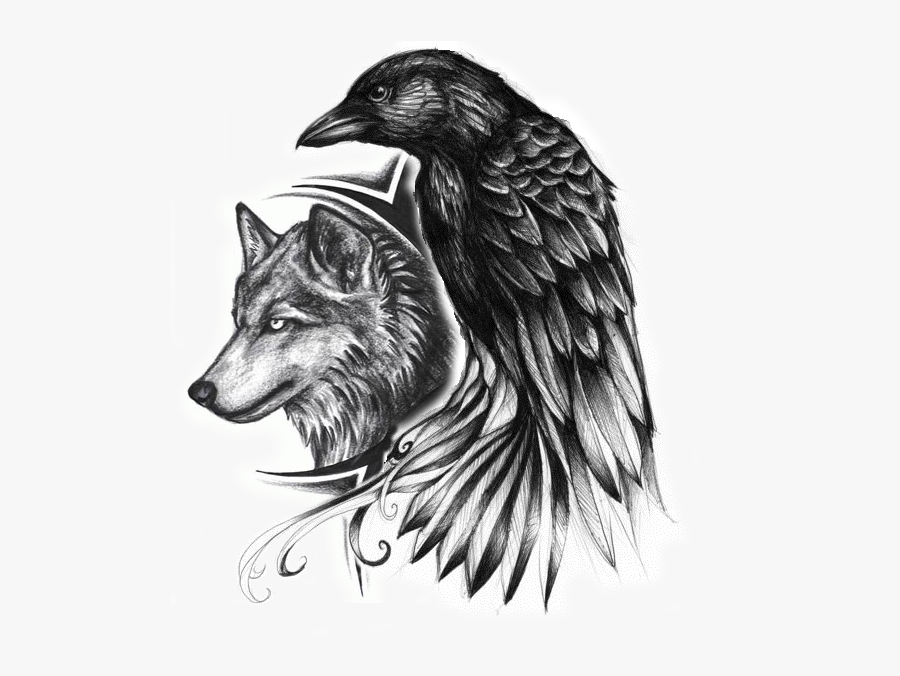Tattoo Indian Wolf Common Indianer Drawing Raven Clipart - Tatuaje Cuervo Y Lobo, Transparent Clipart