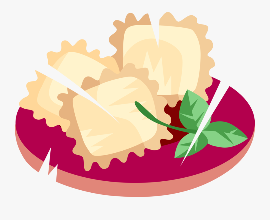 Vector Illustration Of Italian Cuisine Ravioli Dumplings - Plate Of Ravioli Cartoon, Transparent Clipart