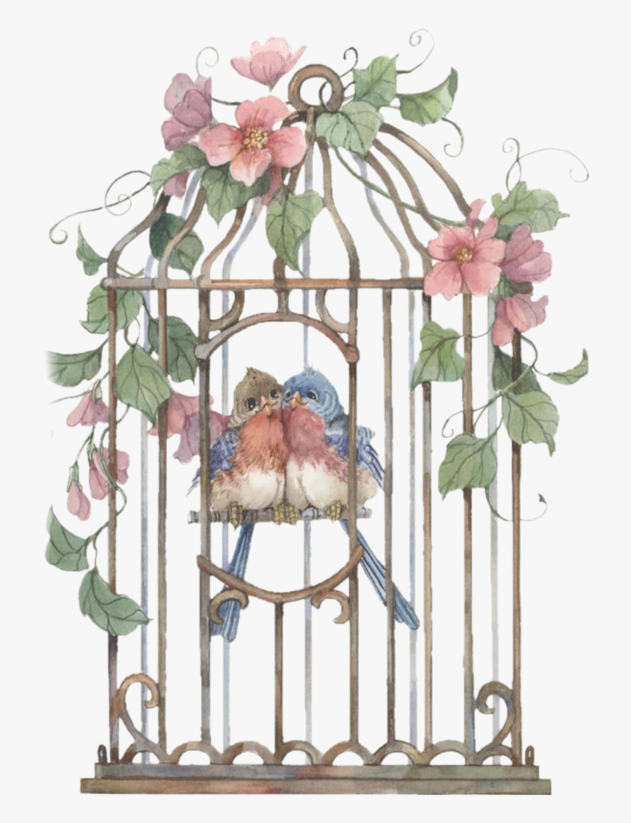 #vintage #birds #birdcage #flowers - Birdcage And Flower Png, Transparent Clipart