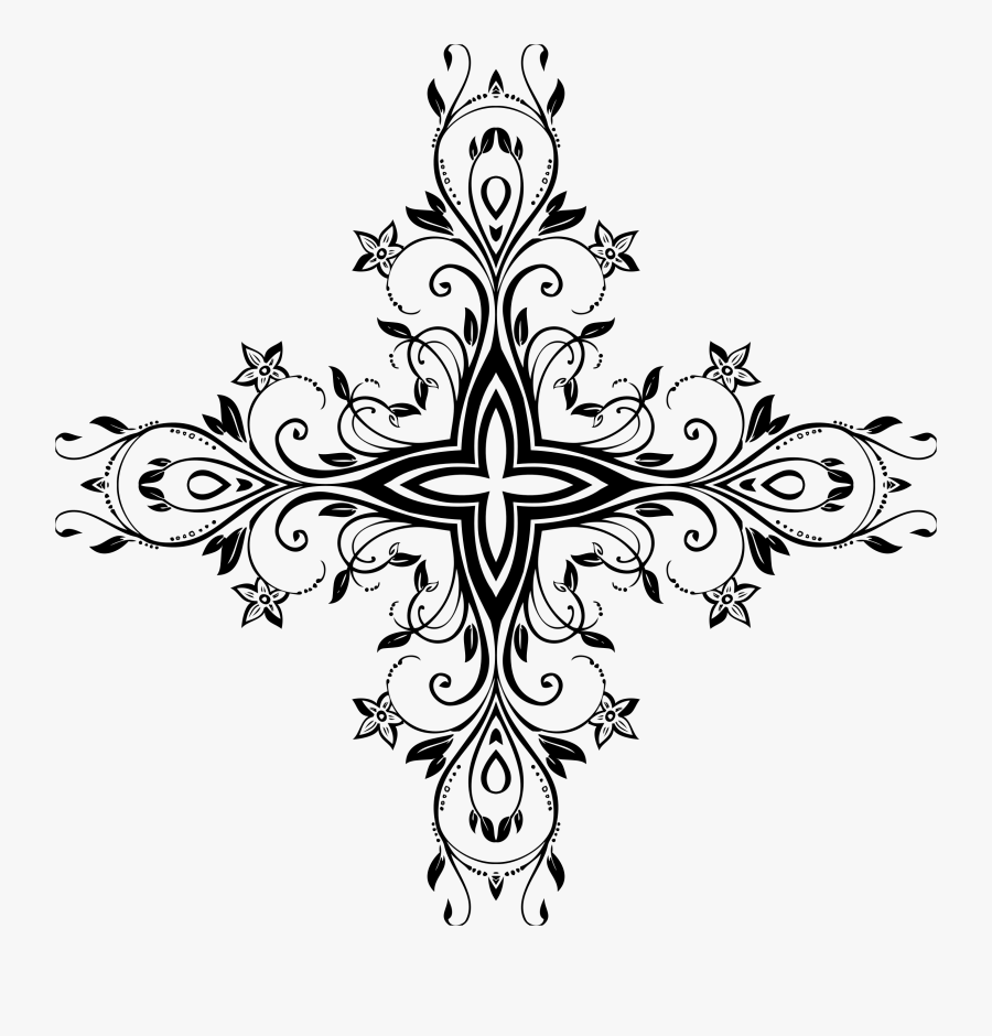 Flourish Ornament Silhouette Cross Jpg Black And White - White Cross Silhouette Png, Transparent Clipart