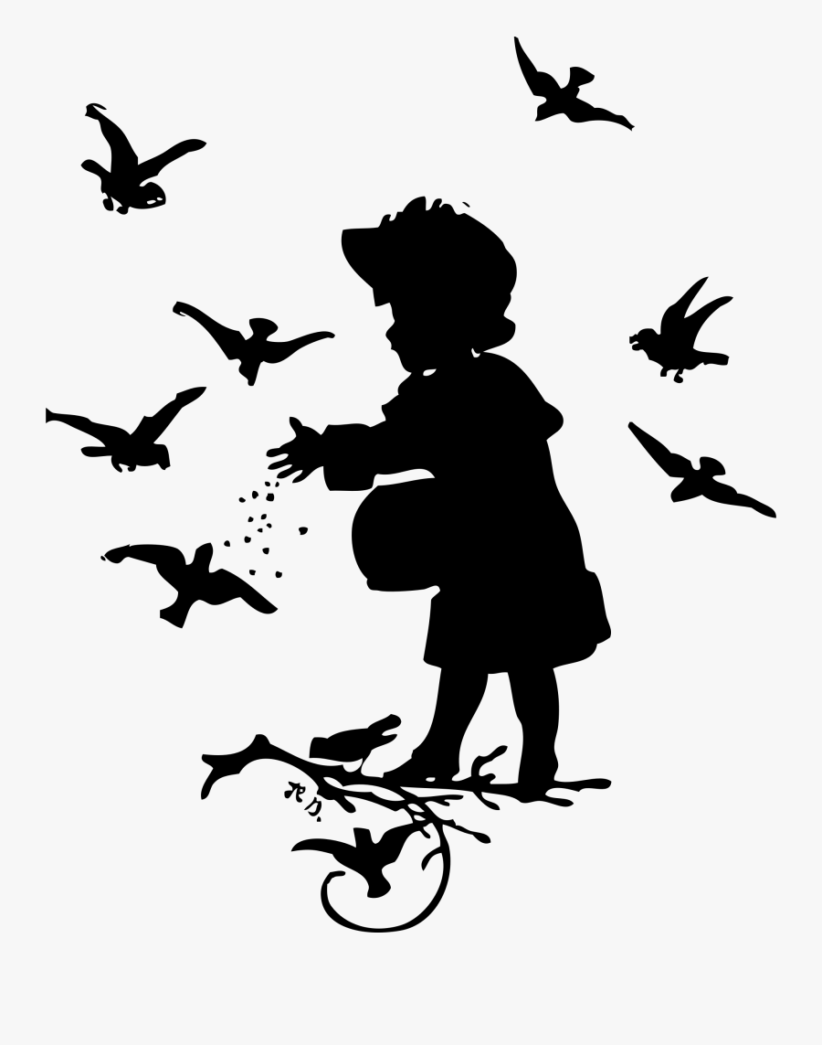 Visual Arts,art,silhouette - Girl Feeding Birds, Transparent Clipart