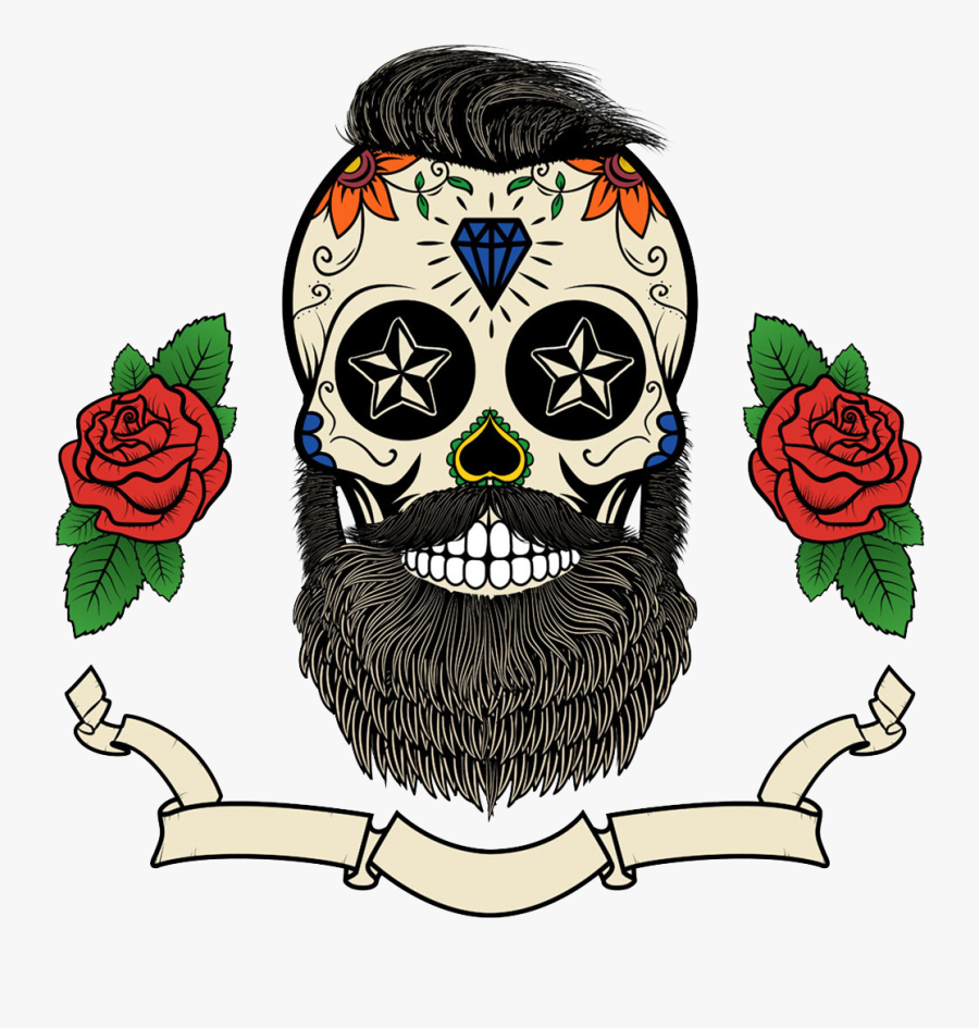 Clip Art Calavera Beard Skull Tattoo - Mexican Skull With Beard, Transparent Clipart