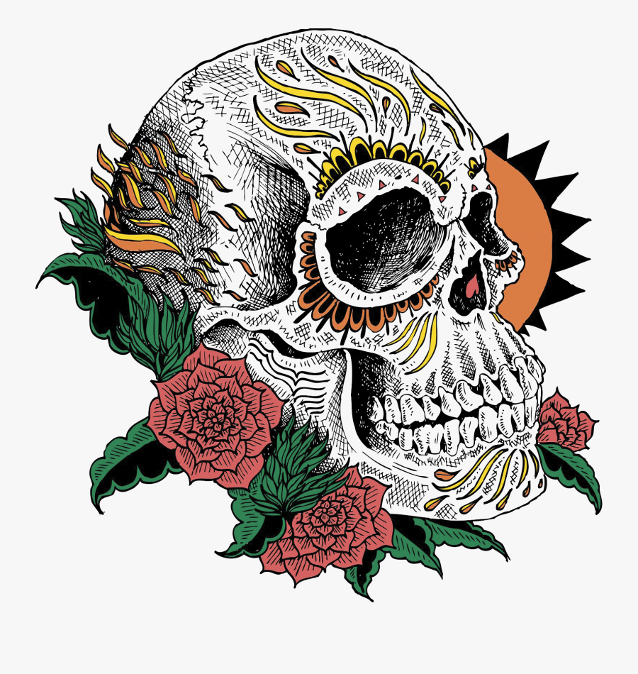 Transparent Day Of The Dead Flowers Clipart - Dia De Los Muertos Skull, Transparent Clipart