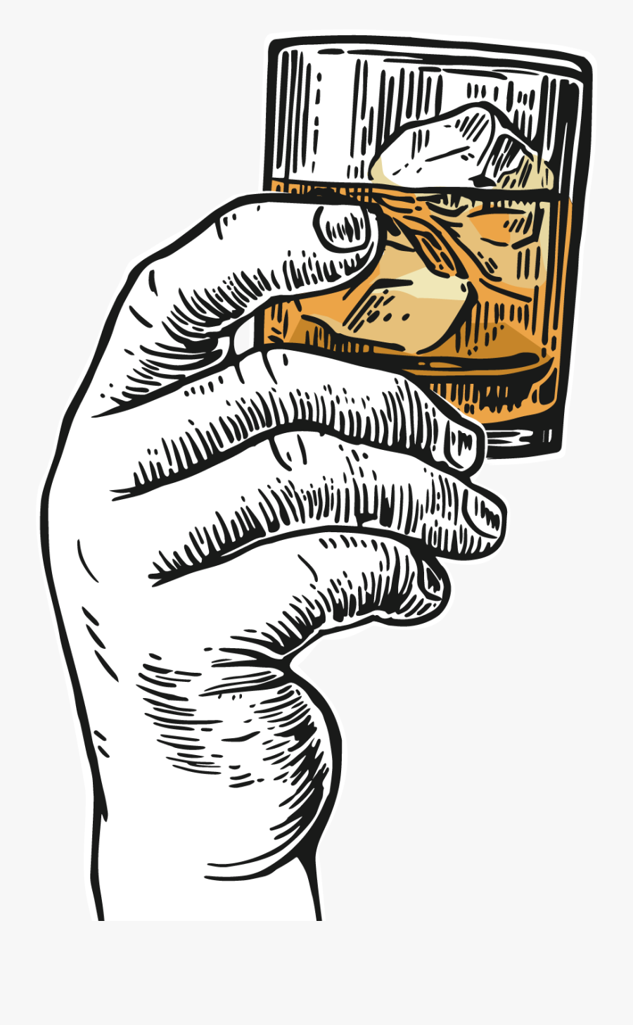Whiskey Sketch - Hand Holding A Shot Glass, Transparent Clipart
