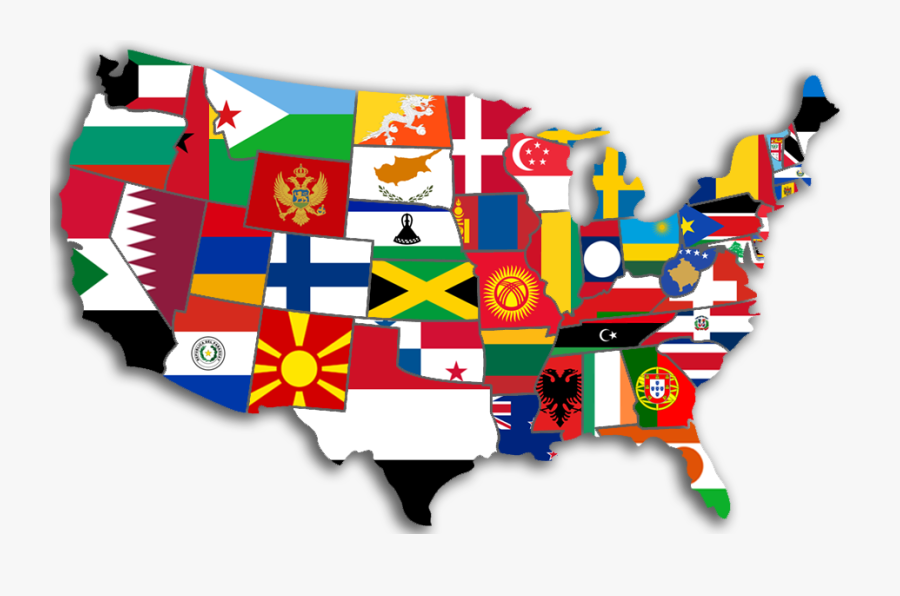 Us States Flag Map, Transparent Clipart