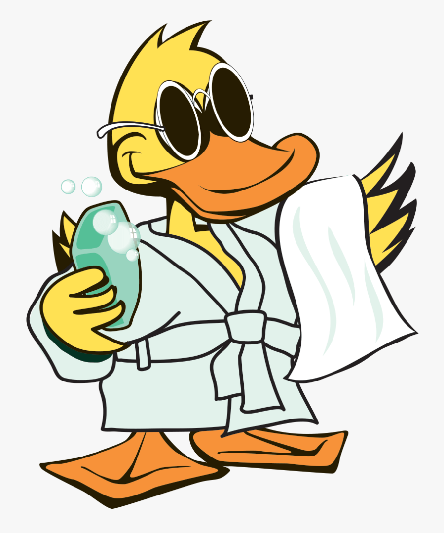 Duck Mascot With Soap And Towel - Quick Quack Car Wash Duck, Transparent Clipart