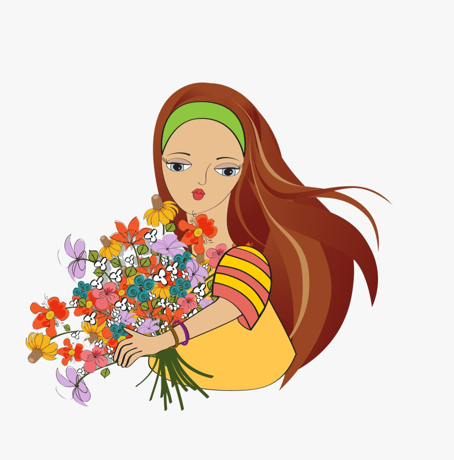 Fashion Clipart Fashion Photography - Woman With Flowers Cartoon, Transparent Clipart