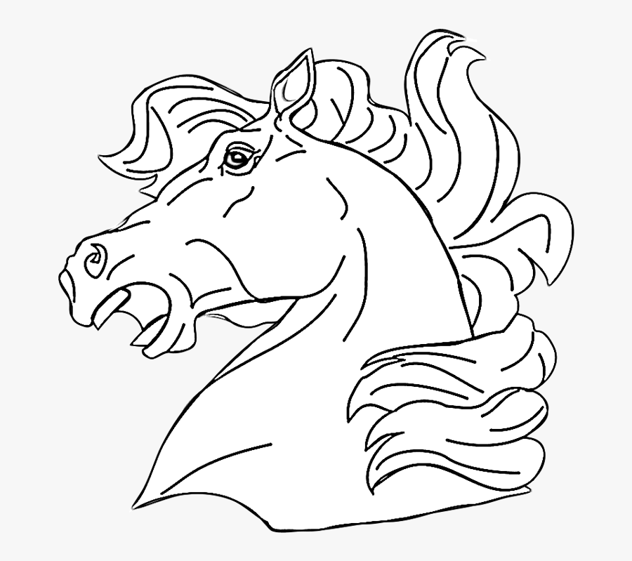 Horse Head Coloring - Draw A Horse Head Neighing, Transparent Clipart