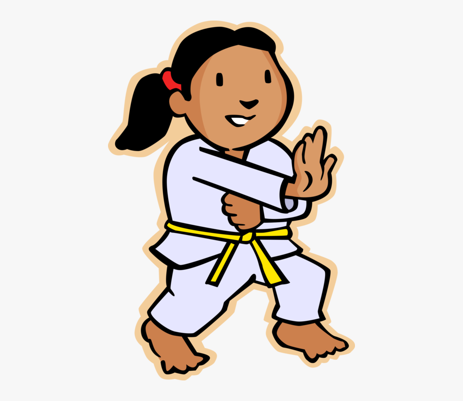 Vector Illustration Of Primary Or Elementary School - Cartoon Karate Kid Yellow Belt, Transparent Clipart