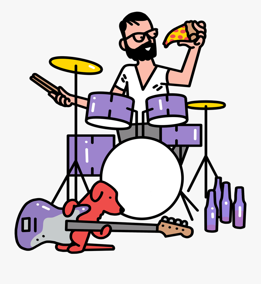 Creative Playing Drums, Eating Pizza And Drinking Beer - Drums And Pizza, Transparent Clipart
