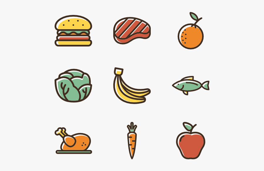 Linear Color Food Set - Healthy Food Icon Vector, Transparent Clipart