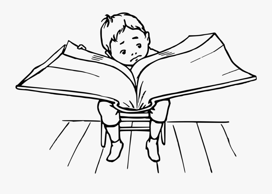 Thumb Image - Boy Reading A Book Clipart Black And White, Transparent Clipart