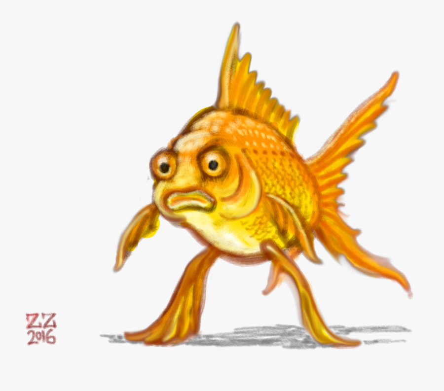 Clip Art Goldfish Sketch - Fish With Legs Drawing, Transparent Clipart