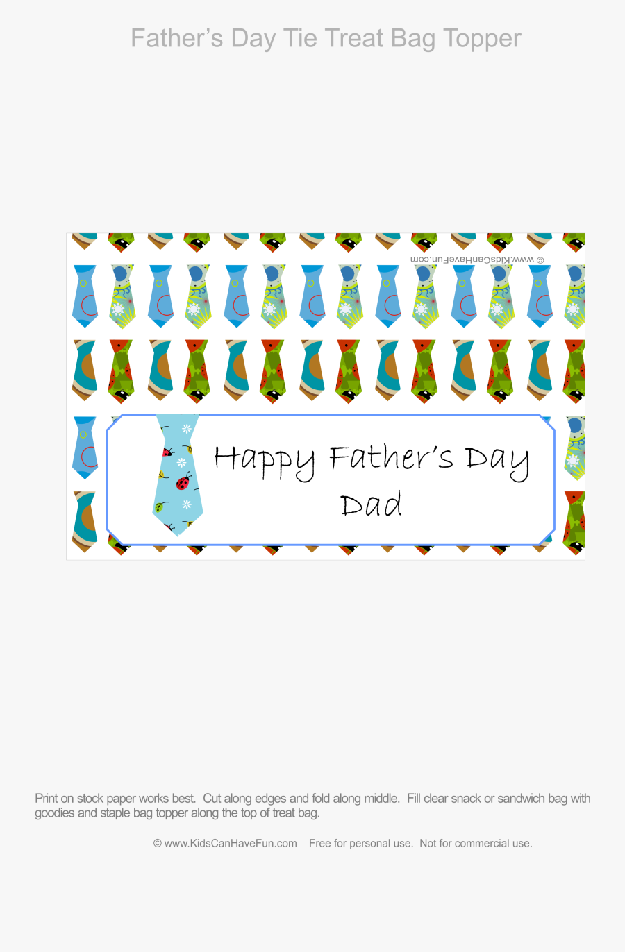 Clip Art Fathers Day Print Out - Free Fathers Day Bag Topper, Transparent Clipart