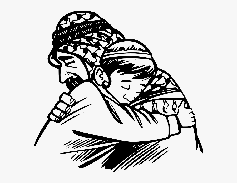 Father And Son Hugging Drawing, Transparent Clipart