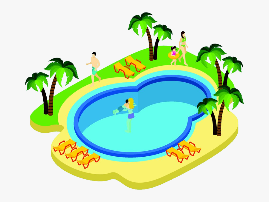 Clip Art Cartoon Pool Pictures - Simple Water Park Drawing, Transparent Clipart