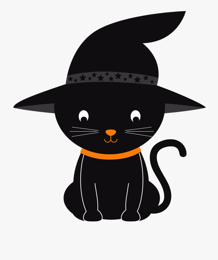 Transparent Witch Hat Clipart - Cute Halloween Cat Clipart, Transparent Clipart