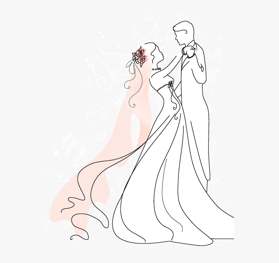 Clip Art Cute Bride And Groom Drawing - Wedding Couple Pencil Drawing, Transparent Clipart