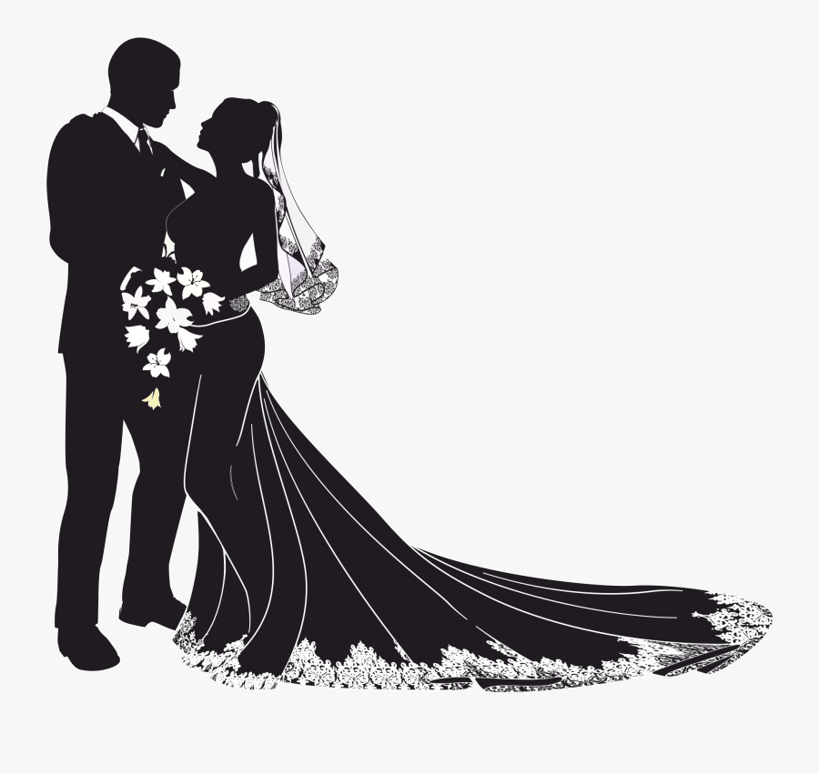 Wedding Invitation Bridegroom Clip Art - Bride And Groom Silhouette, Transparent Clipart