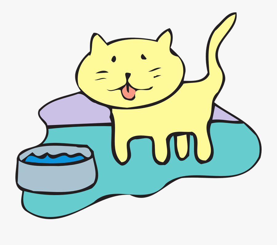 Clip Art Dog Feeding - Cat Drinking Water Cartoon, Transparent Clipart