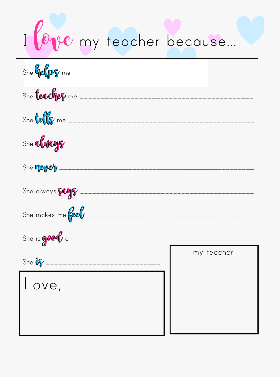 Transparent Pastor Appreciation Clipart - Love My Teacher Because, Transparent Clipart