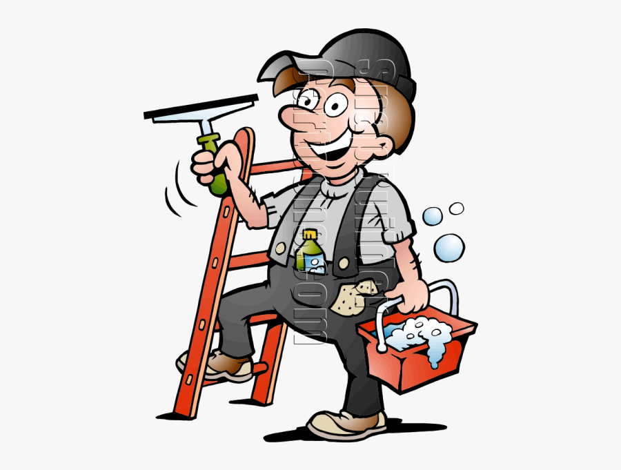 Window Cleaner Handyman With Cleaning Supplies - Cartoon Window Cleaner, Transparent Clipart