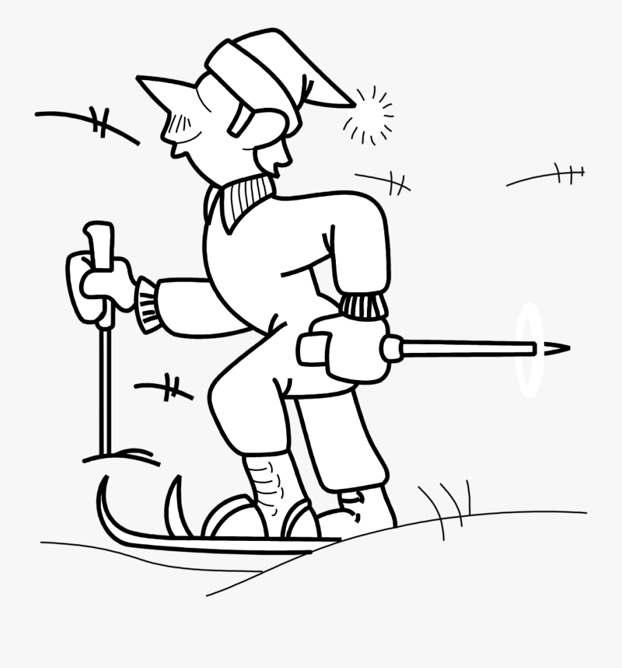 Skiing - Snow Skiing Cartoon Clipart Black And White, Transparent Clipart
