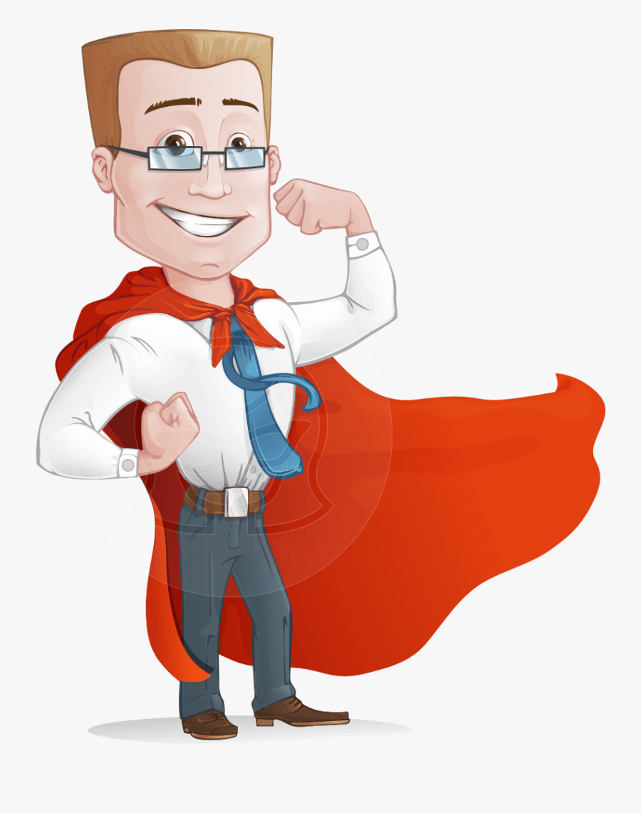 Businessman With Superhero Cape Cartoon Vector Character - Graphic Of An Expert, Transparent Clipart