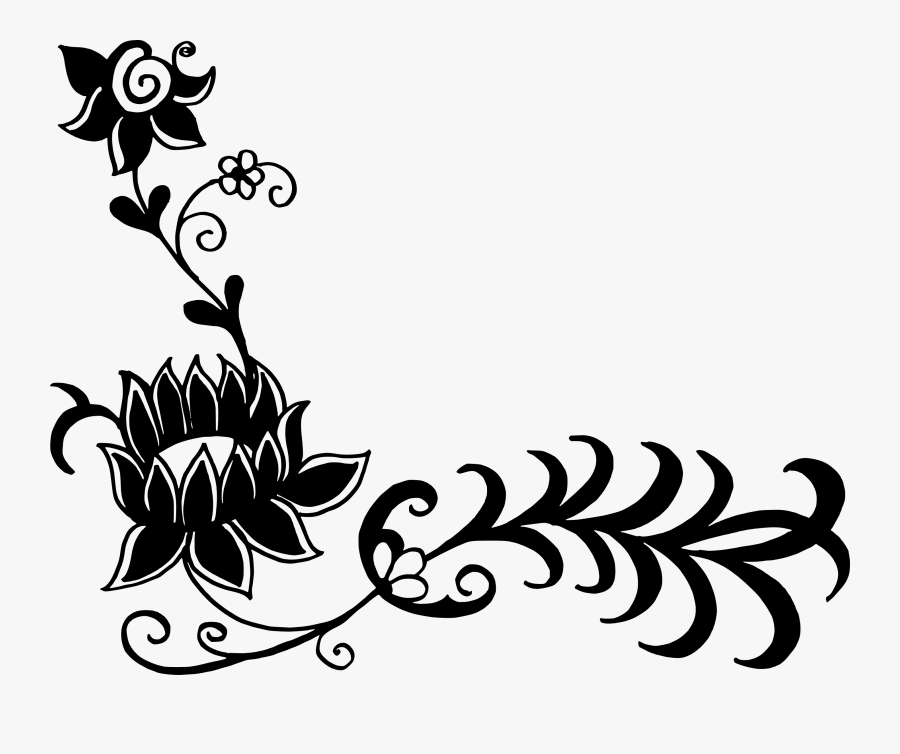 Corner Line Art Flowers, Transparent Clipart