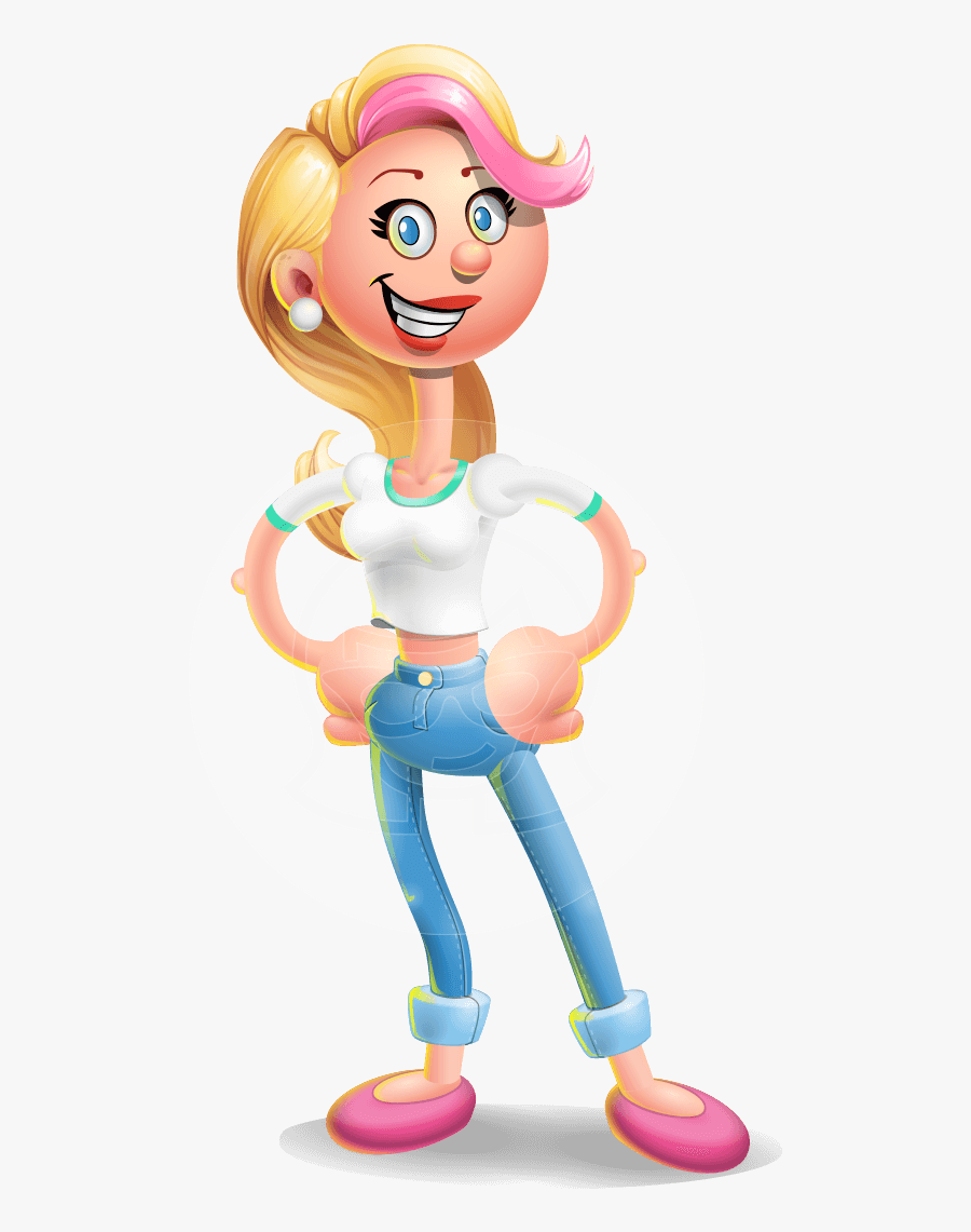 Cute Blonde Girl In Jeans Cartoon Vector 3d Character - Cute Blonde Cartoon Girl, Transparent Clipart