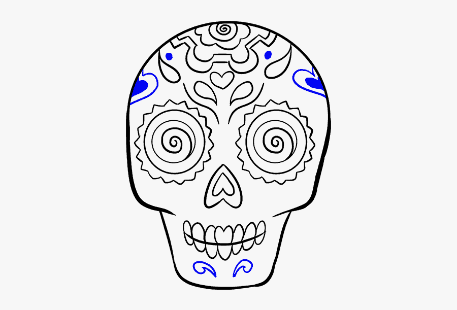 How To Draw Sugar Skull - Easy Dia De Los Muertos Skull Drawing, Transparent Clipart