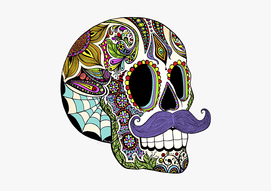 Day Of The Dead Skull With Mustache , Free Transparent Clipart - ClipartKey