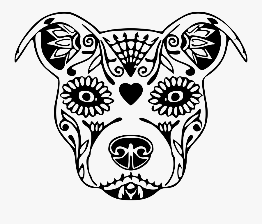 Pit Bull Sugar Skull Coloring Page, Printable Pit Bull - Sugar Skull Pitbull Decal, Transparent Clipart