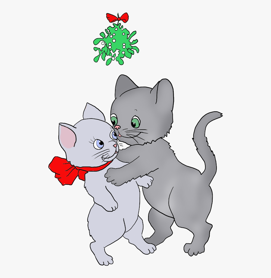 Two Cats Kissing Under Mistletoe, Transparent Clipart