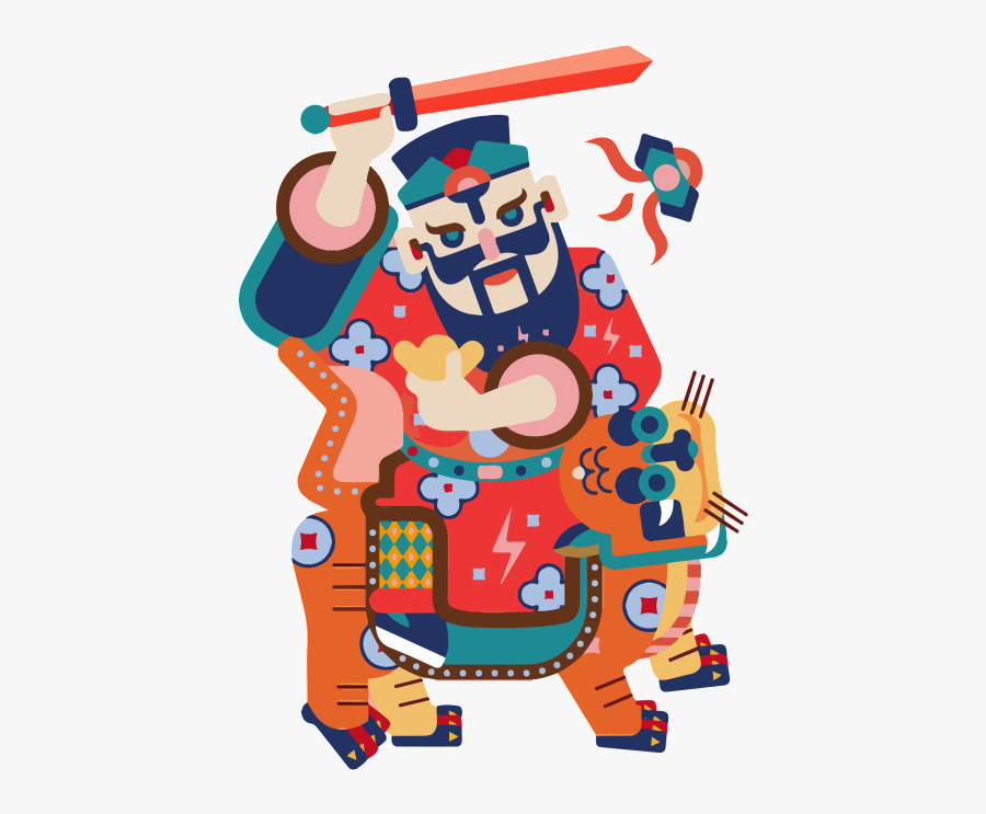 Cartoon Flat Gods Paper Cut Decorative - Chinese New Year, Transparent Clipart