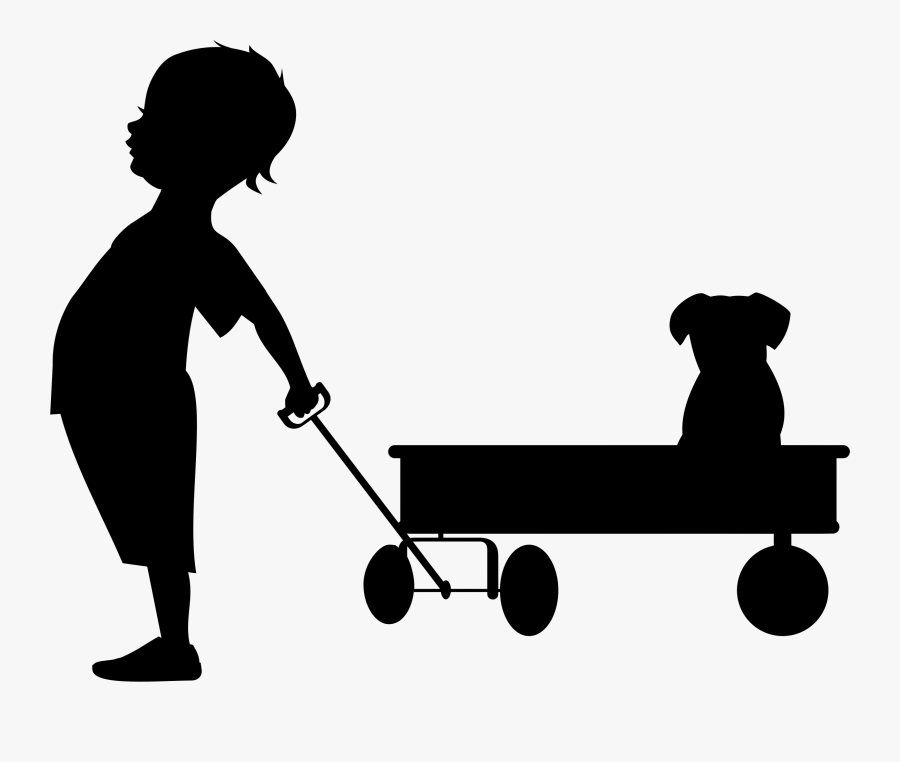Clipart Child Pulling Wagon Silhouette African American - Boy Pulling Wagon Silhouette, Transparent Clipart