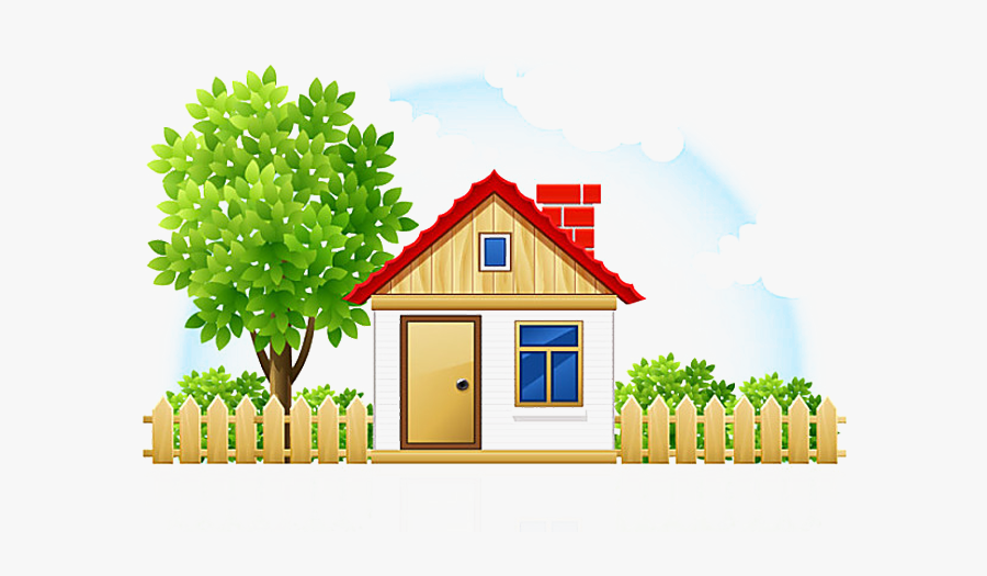 Clip Art Cartoon Cotage - House With Fence Clipart, Transparent Clipart