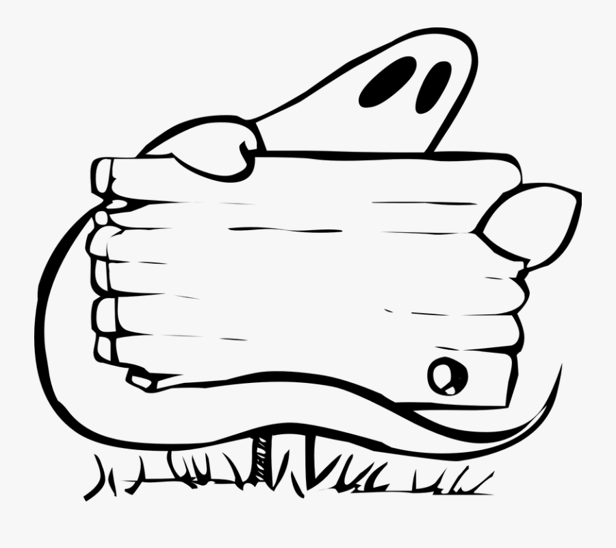 Ghost Sign Wood Hide Boo Scary Halloween Horror - Ghost With Sign Clipart, Transparent Clipart