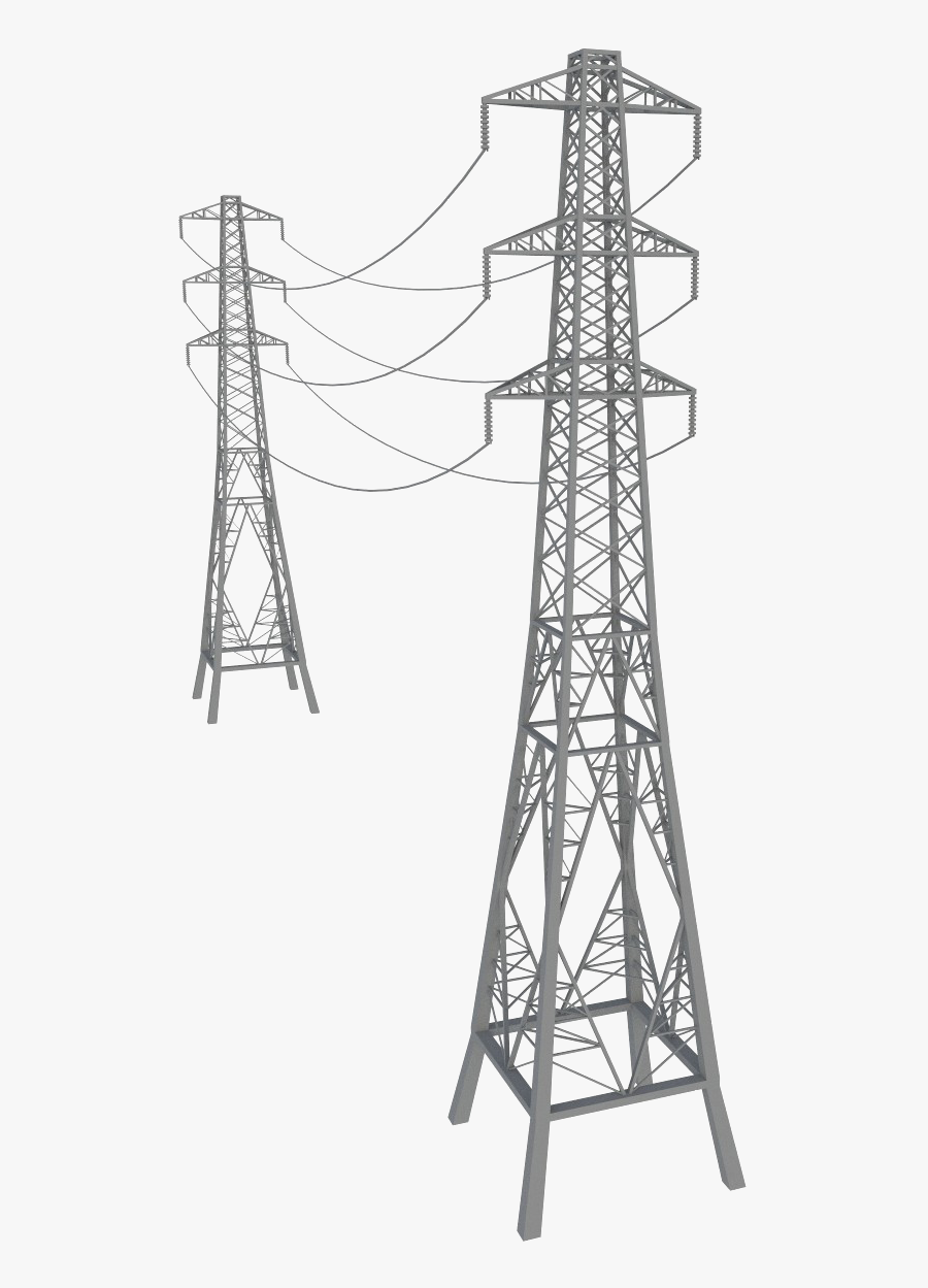 Electric Power Transmission High Electricity Overhead - Transmission Tower 3d Model, Transparent Clipart