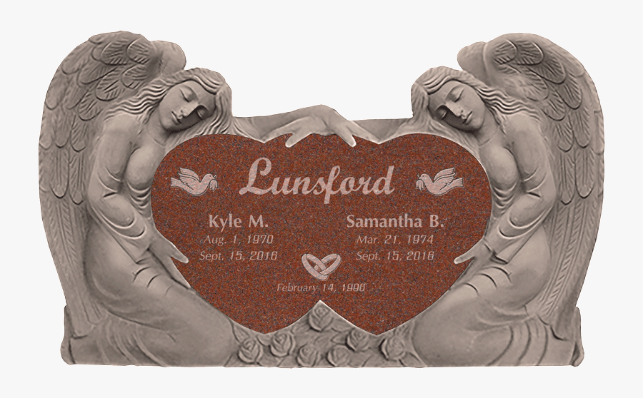 Double Angel Holding Heart India Red Blasted - Double Heart Angel Headstone, Transparent Clipart