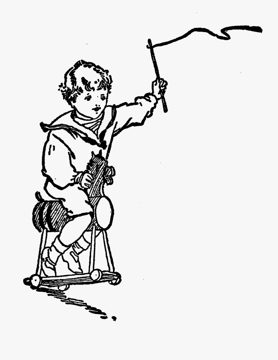 He"s Got A Whip In Hand To Make The Horse Go Faster - Drawing Vintage Boy Png, Transparent Clipart