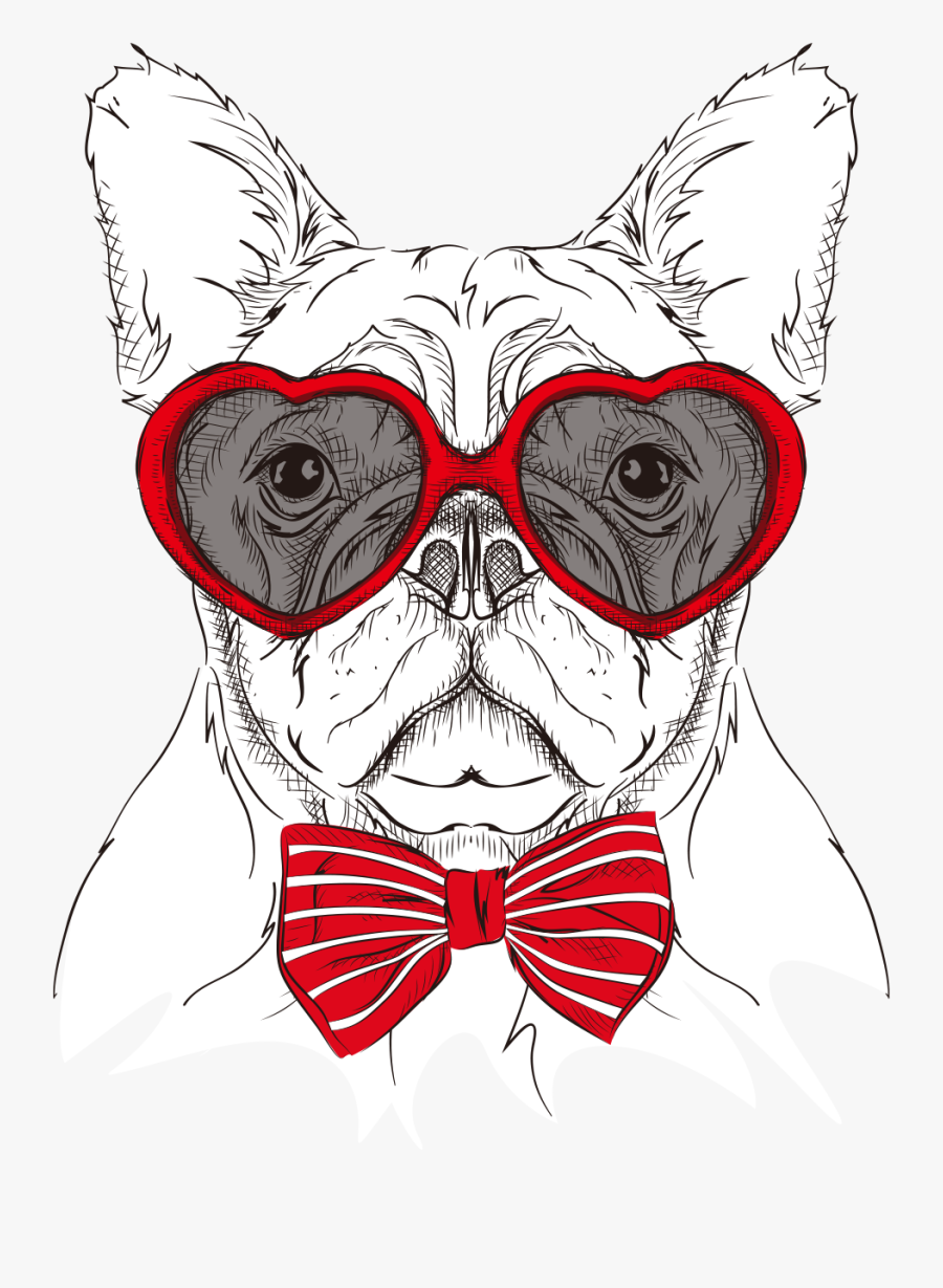 Cartoon Dog S Head Painted Glasses Bow - Bow Tie Dog Clipart, Transparent Clipart