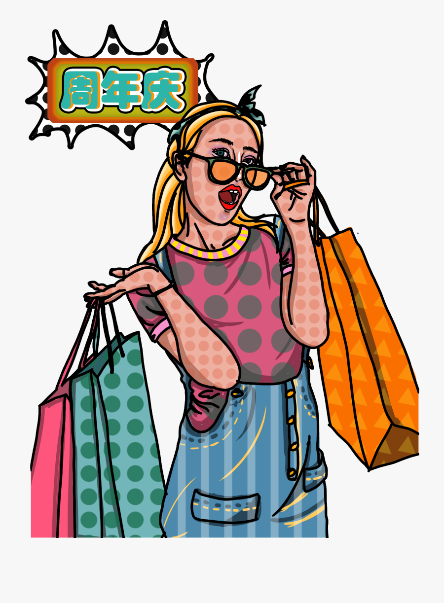 Transparent Girl With Shopping Bags Clipart - Cartoon, Transparent Clipart