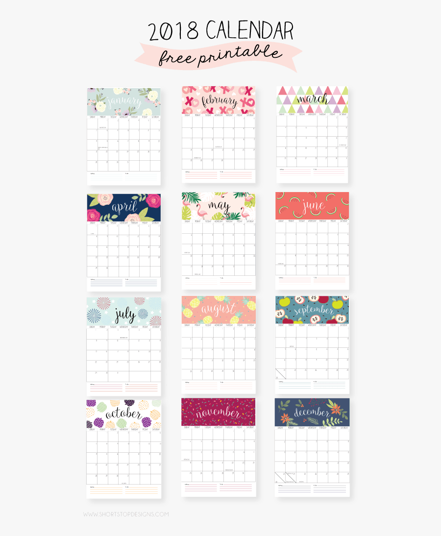 Cute Printable Calendar 2018, Transparent Clipart