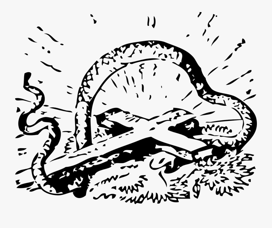 Snake And Cross - Drawings Satanism Black And White, Transparent Clipart