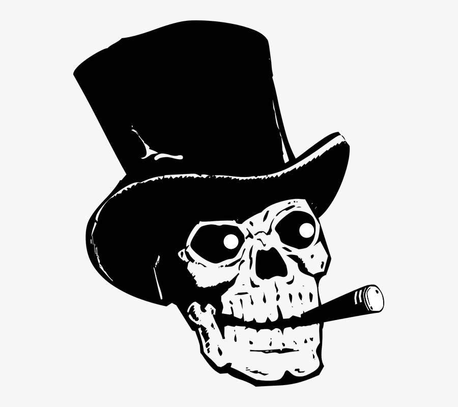 Skull, Top Hat, Silhouette, Black, Artwork, Cartoon - Skull With Hat Transparent, Transparent Clipart
